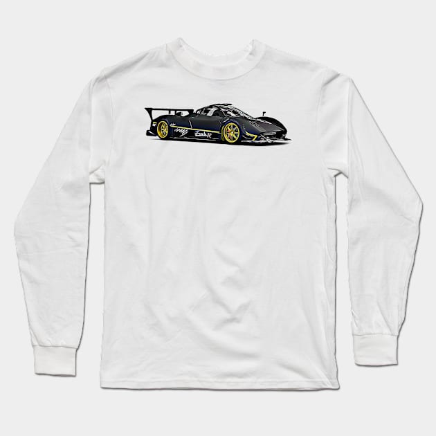 Pagani Zonda R Supercar Racing Cartoon Black Long Sleeve T-Shirt by Auto-Prints